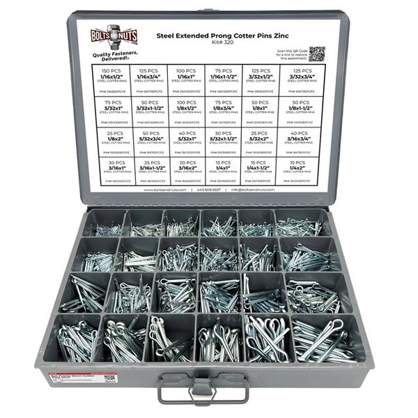 Boltsandnuts.Com Steel Extended Prong Cotter Pins Zinc - 1431PCS Assortment Kit #320 - main